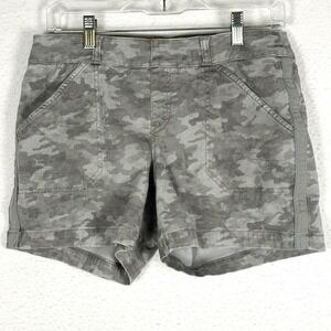 Spanx Gray Camouflage Stretch Twill Shorts Womens Medium Side Stripe Camo M